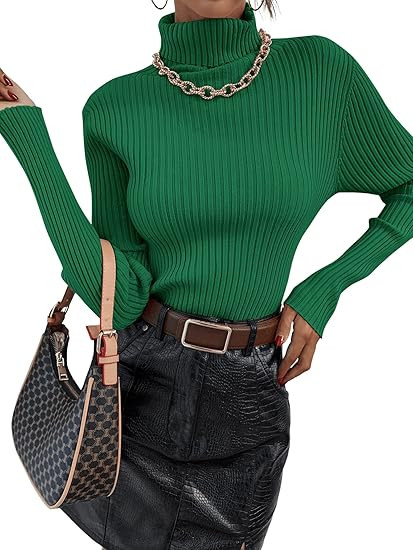 SweatyRocks Women's Long Sleeve Turtleneck Ribbed Knit Pullover Sweater Top | Amazon (US)