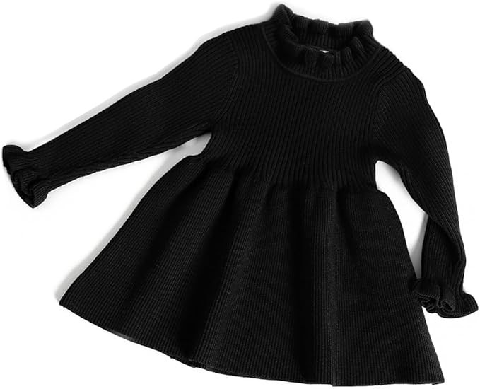 Simplee kids Little Girls' Long Sleeve Girl Dresses and Rompers Ribbed Knit Sweater Dress Black f... | Amazon (US)