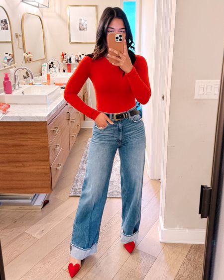 My cuffed wide leg jeans are on sale with code paigefamily2024 ! They fit so well! I’m 5’3” and no hemming needed! Wearing my true size! 

#LTKSeasonal #LTKstyletip #LTKsalealert