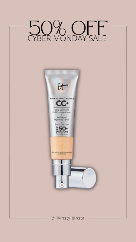 One of my favorite foundations it cosmetics cc cream is 50% off I use shade neutral medium. It has medium to full coverage + spf! 

#LTKCyberWeek #LTKHoliday #LTKGiftGuide