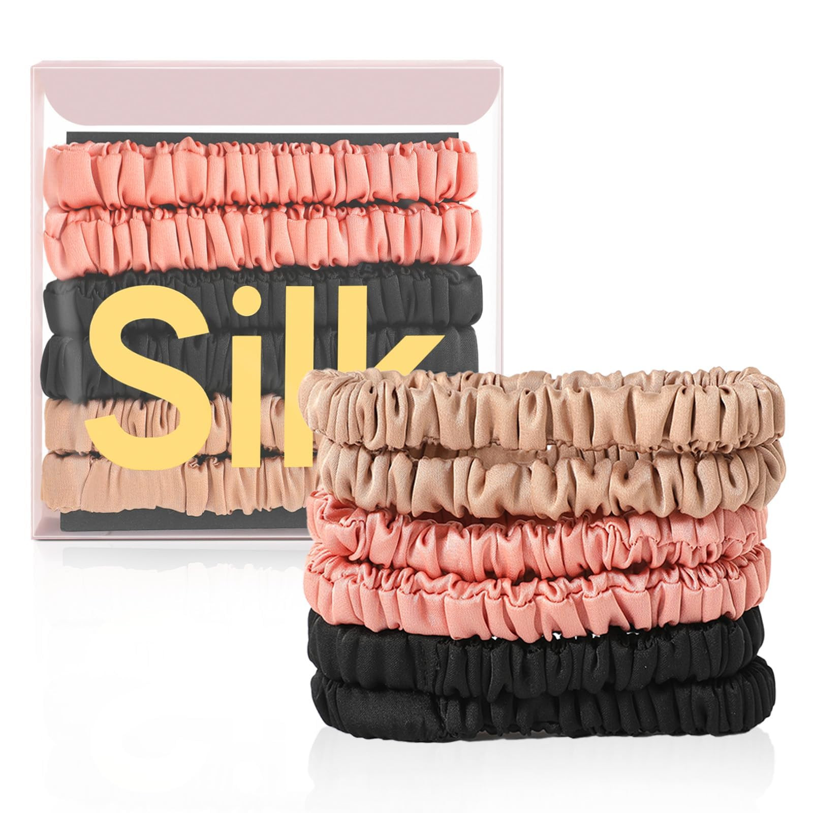 Amazon.com : 6Pcs Silk Hair Ties Small 22 Momme 100% Pure Mulberry Silk Scrunchies for Women Girl... | Amazon (US)