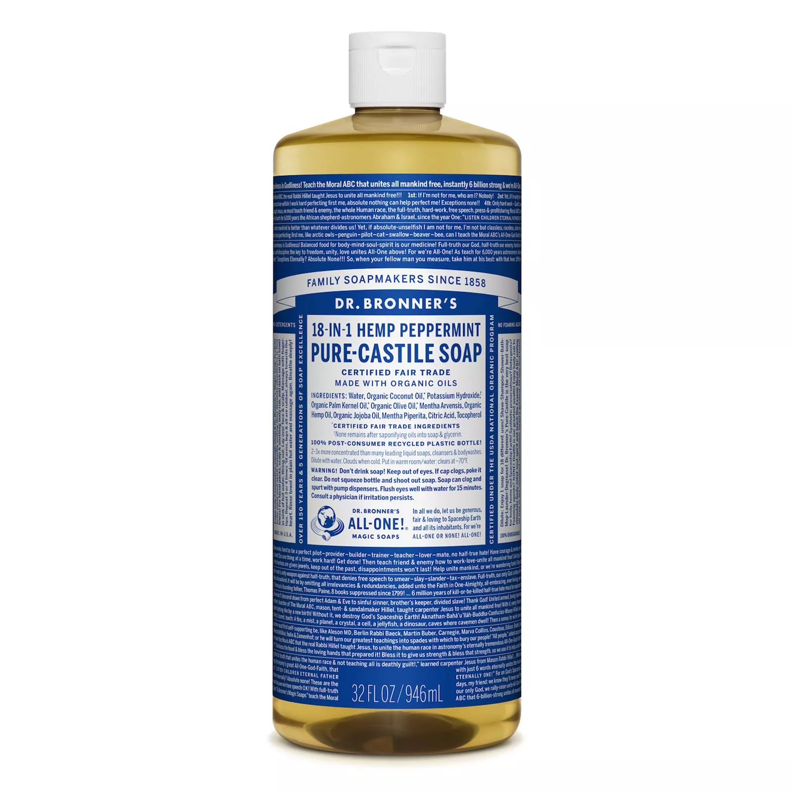 Dr. Bronner Castille Liquid Soap - Peppermint, Size: 32Oz, Multicolor | Kohl's