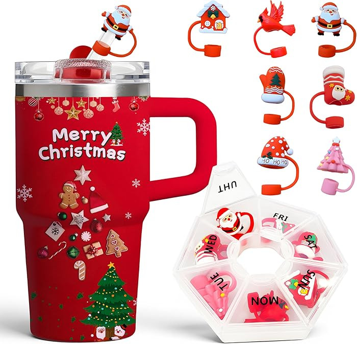 7PCS Christmas Straw Topper for Stanley, 10mm 0.4in Stanley Accessories Xmas Toppers Cap with 30&... | Amazon (US)