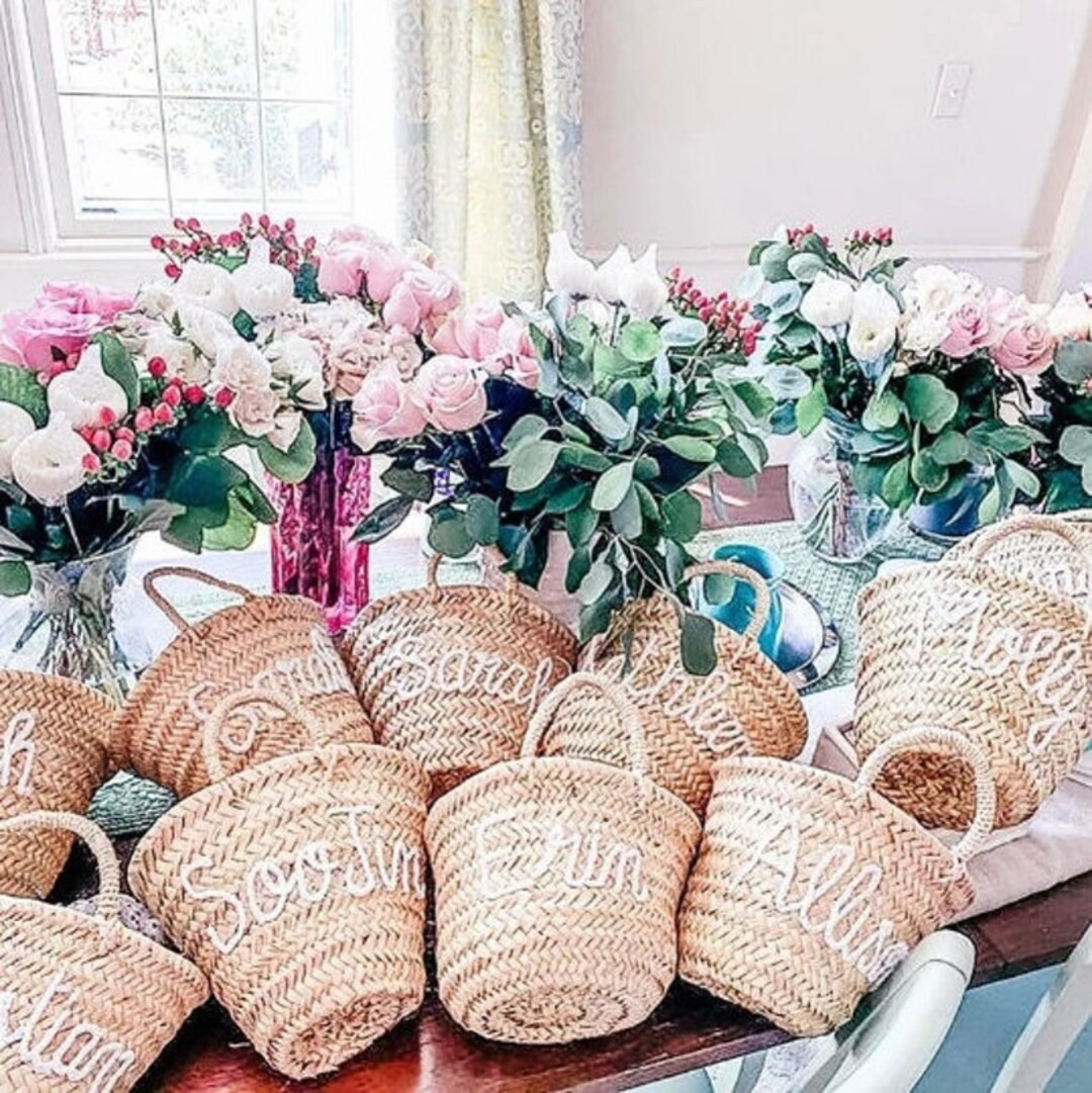 50% Off PERSONALIZED BASKET,bridal shower bags,customized straw bags,custom beach bag,straw tote,... | Etsy (US)