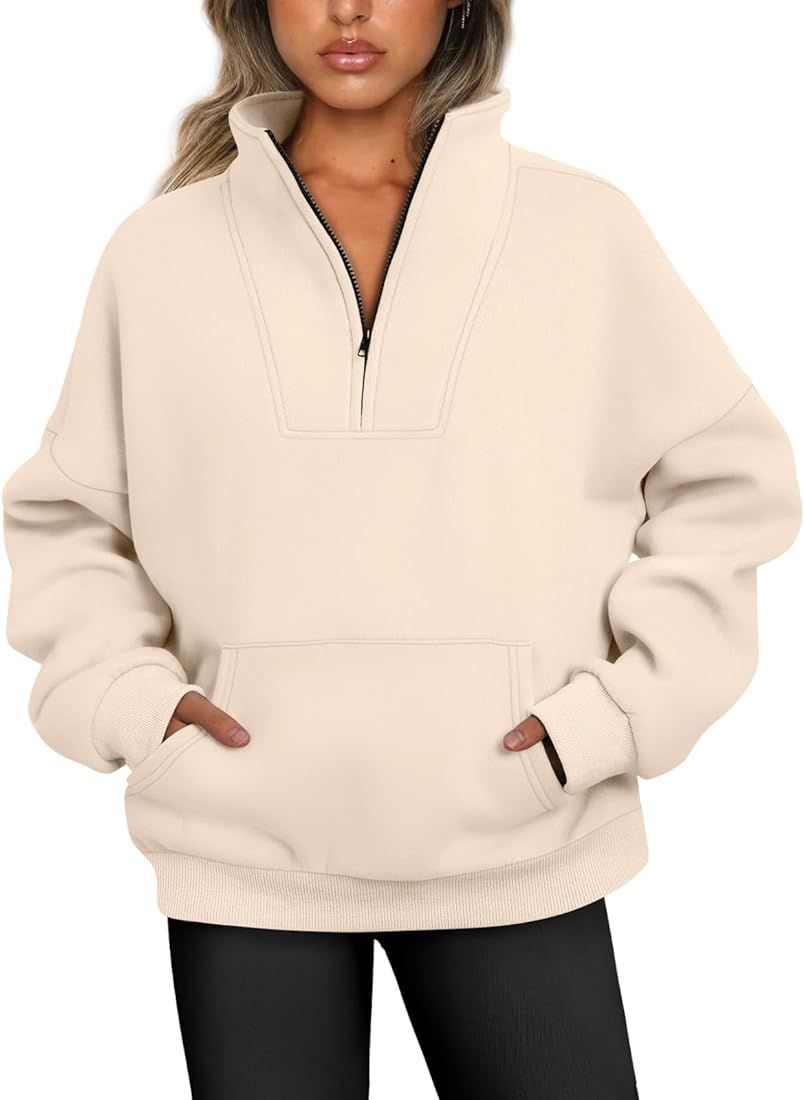 Womens Half Zip Pullover Sweatshirts Quarter Zip Oversized Hoodies Sweaters Fall Outfits 2023 Y2K... | Amazon (US)