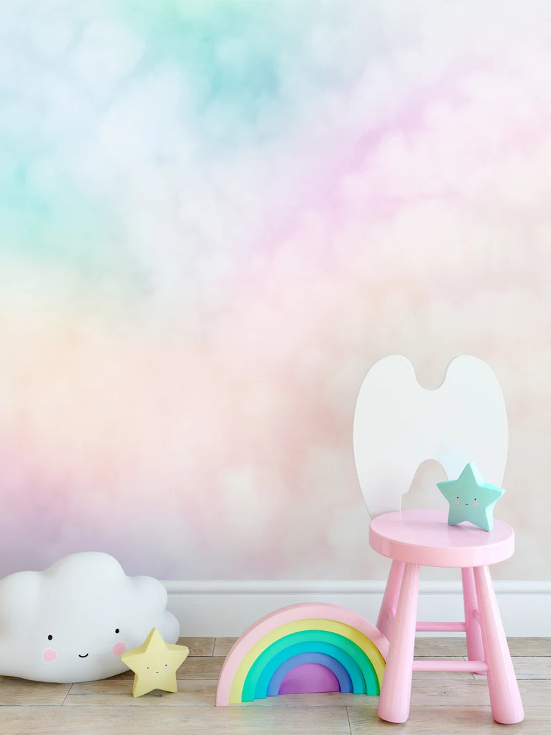 Kids Wallpaper for Girls Colorful Sky Wall Mural | Peel and Stick Nursery Pastel Color Cloud Wall... | Etsy (Global)