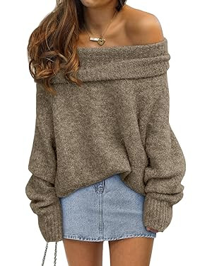 LILLUSORY Womens Off The Shoulder Sweater Oversized Batwing Sleeve Loose Pullover Sweaters Tops | Amazon (US)