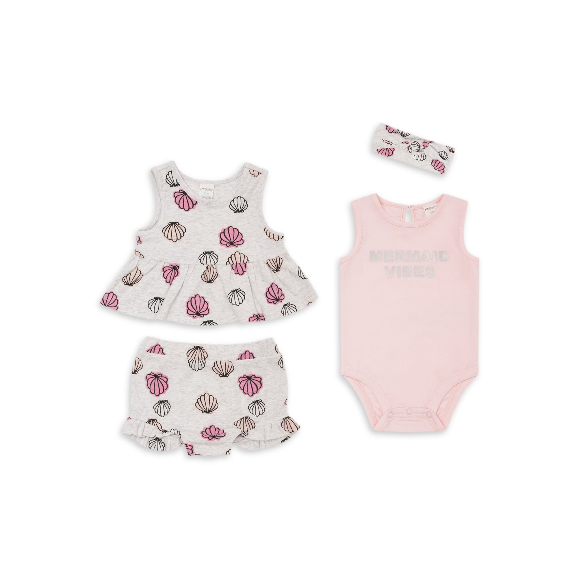 PL Baby by Petit Lem Baby Girl Peplum Top, Shorts, Bodysuit & Headband, 4-pc Outfit Set | Walmart (US)
