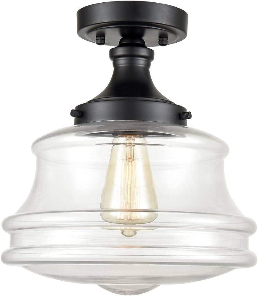 TEENYO Industrial Black Semi Flush Mount Ceiling Light Clear Glass Ceiling Light Fixture 11-Inch ... | Amazon (US)
