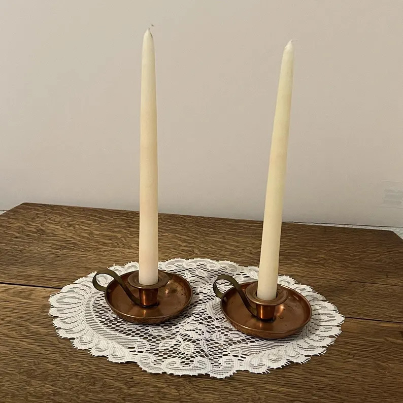 Vintage Copper Chamberstick Candle Holders Pair Primitive Farmhouse Decor | Etsy (Global)