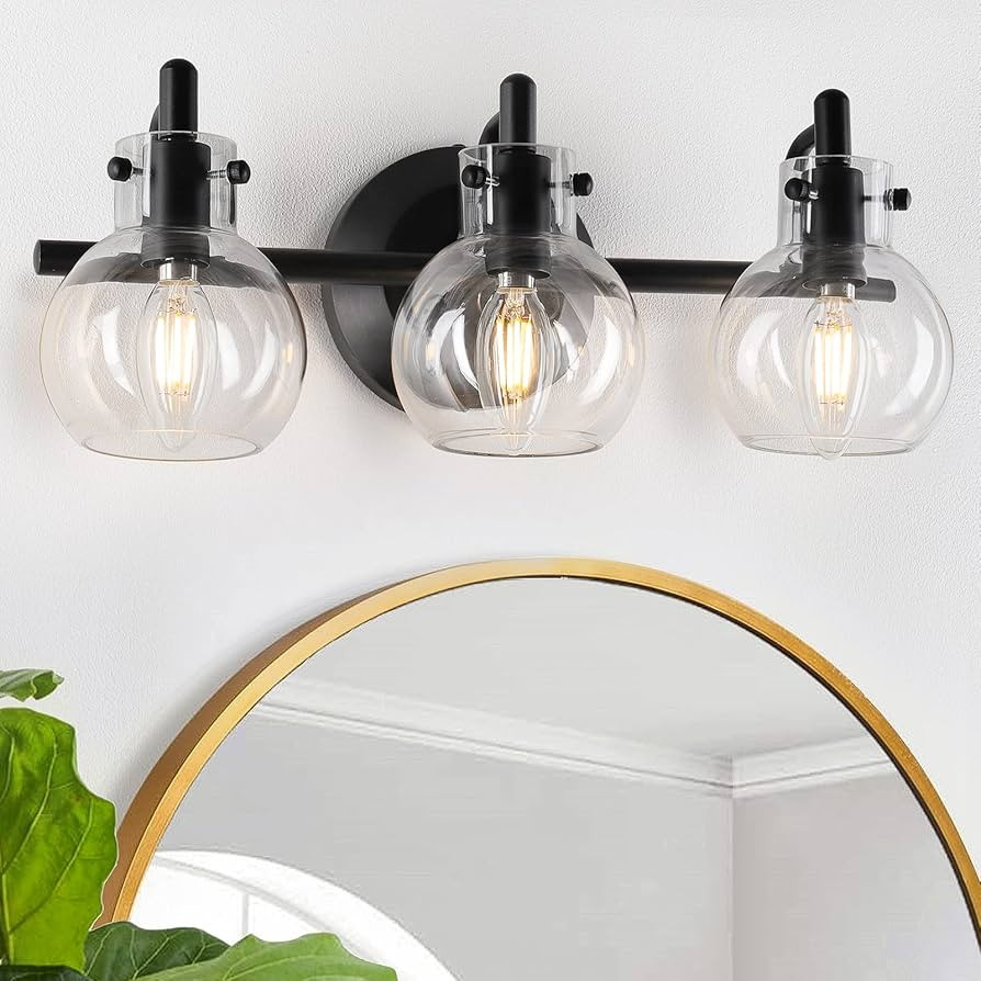 FOLKSMATE Bathroom Vanity Light Fixtures, Modern 3 Lights Wall Sconce Lighting Matte Black, Farmh... | Amazon (US)