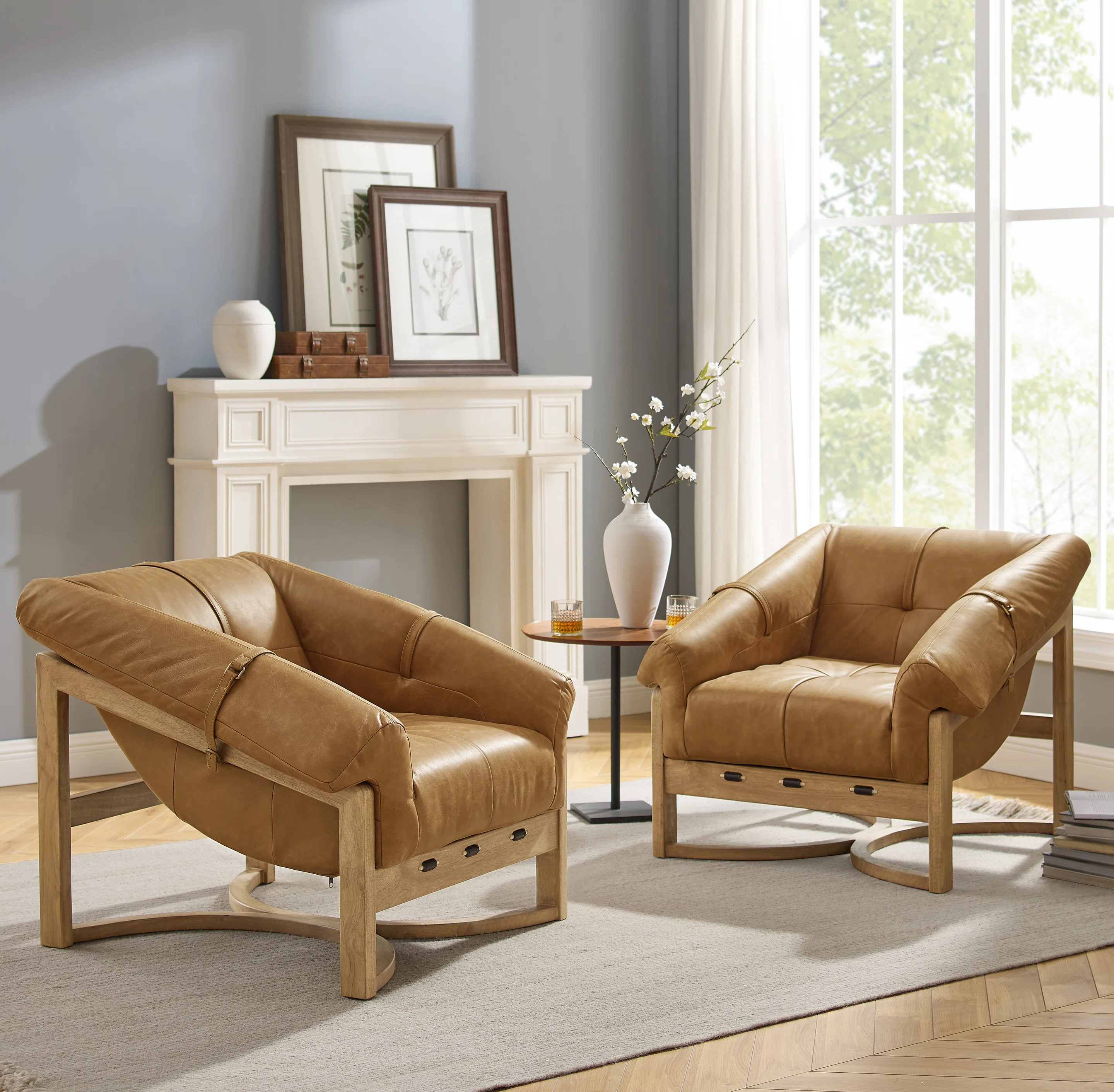 Verniece 33.5'' W Top-Grain Leather Accent Arm Chair Leisure Chair (Set of 2) | Wayfair North America