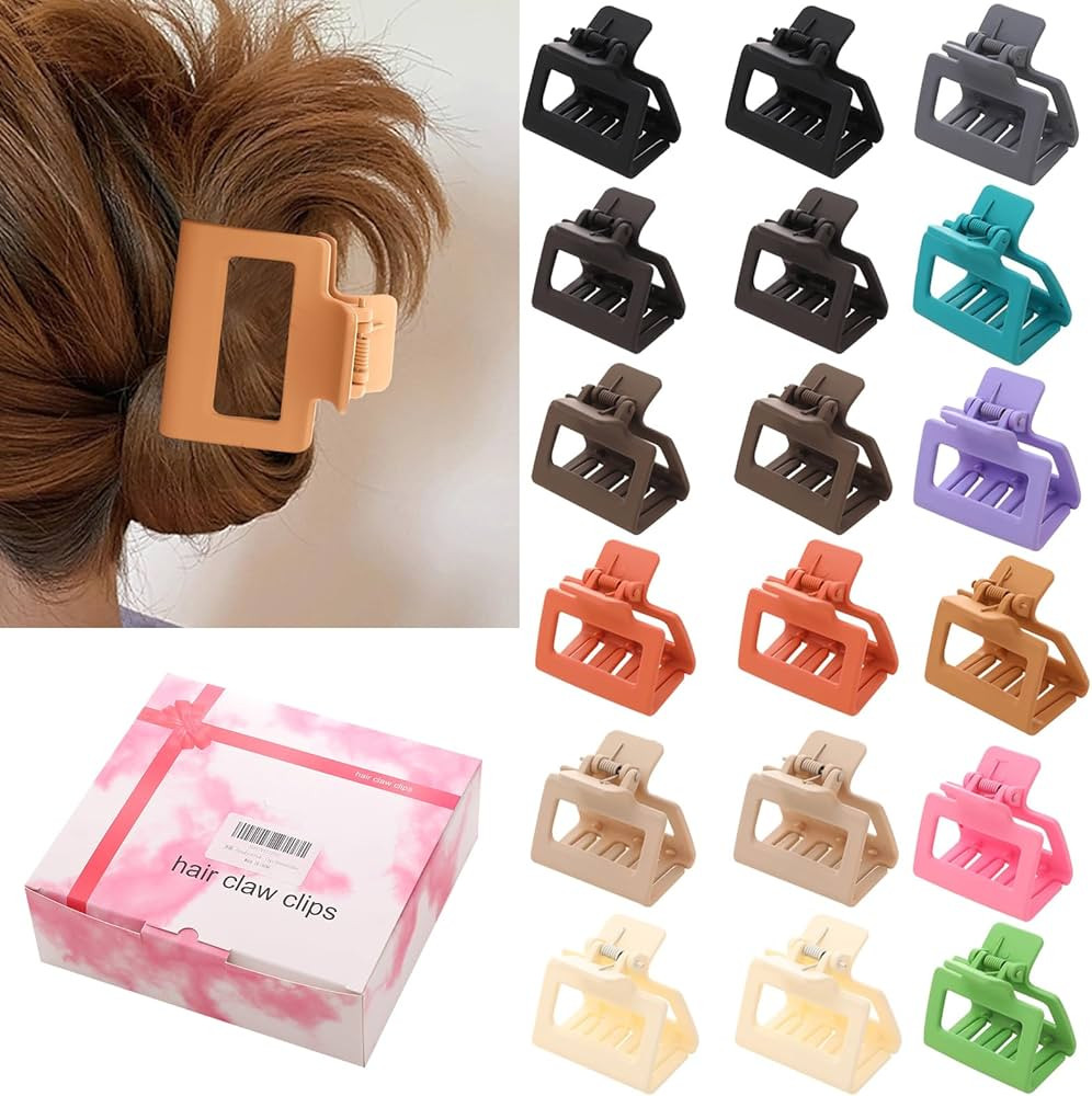 18 Pack Square Small Hair Clips for Women Girls,2 Inch Matte Rubber Coating Medium Claw Clips Thi... | Amazon (US)