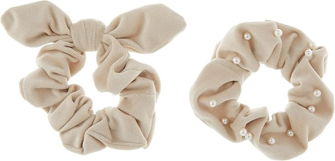 Mud Pie Women's Pearl Velvet Scrunchie Set, Cream, One Size | Amazon (US)