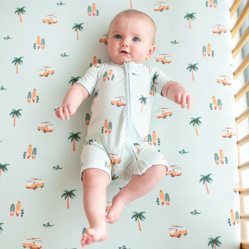 Zippered Shortall Romper in Dew Surf | Kyte BABY