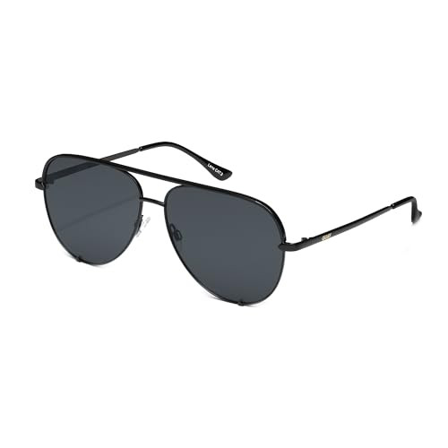 QUAY High Key Polarized Aviator Sunglasses, Oversized, Black Frame Stylish Sunglasses with UV Protection, Unisex Smoke Lens Aviators for Men and Women | Amazon (US)