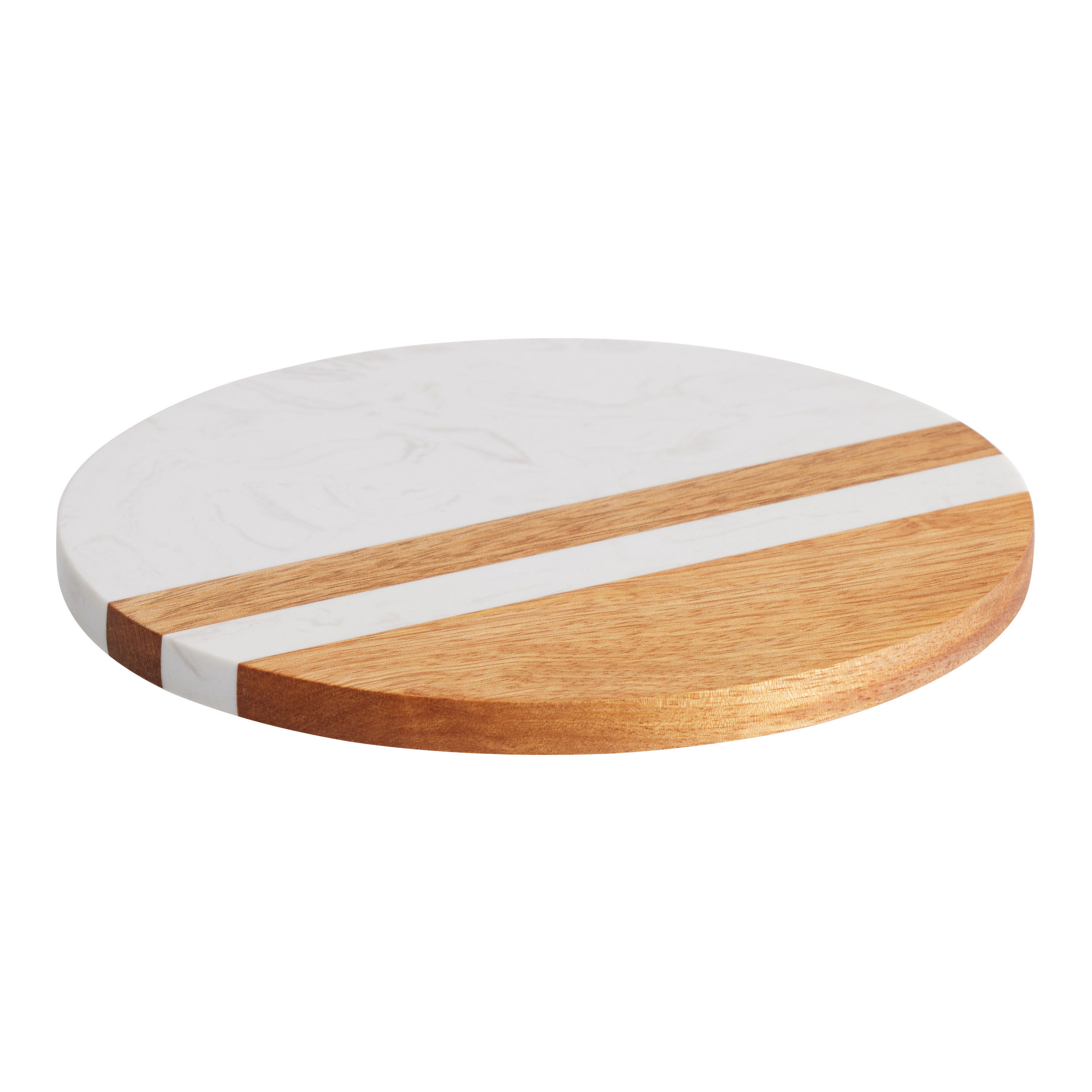 Round White Marble and Wood Trivet | World Market