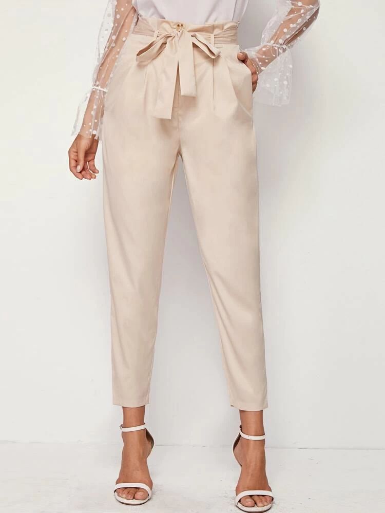 Paperbag Waist Belted Cropped Tailored Pants | SHEIN