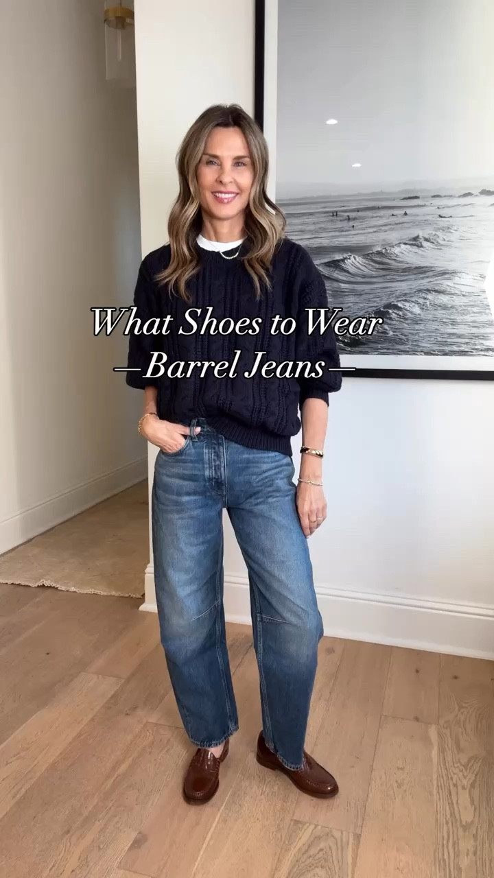 What shoes to wear with barrel jeans.  All true to size.  
Don’t sleep on the Amazon Mary Jane’s. They are comfortable and available in other colors. 
-Anthro look for less plaid jacket, I oversized to a Medium. 
-Avara navy sweater is so good!! Discount code TammyC15
-Date night clutch is Target bag with chain tucked and folder over. 

#LTKOver40 #LTKFindsUnder100 #LTKStyleTip