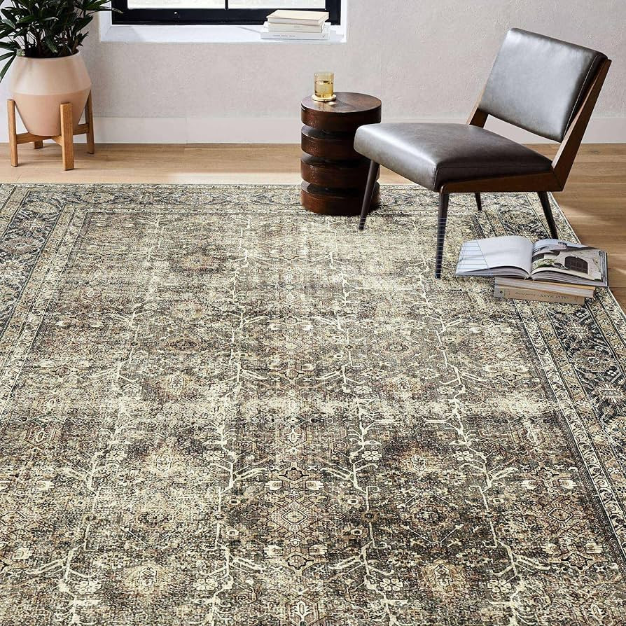 Vintage Area Rug 8x10 Brown Washable Living Room Large Carpet Non Slip Bedroom Indoor Office Low ... | Amazon (US)