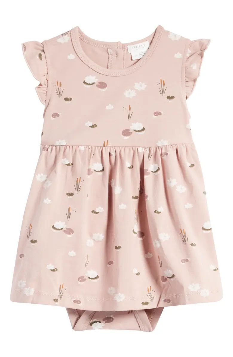 Lily Pad Print Stretch Organic Cotton Skirted Bodysuit | Nordstrom