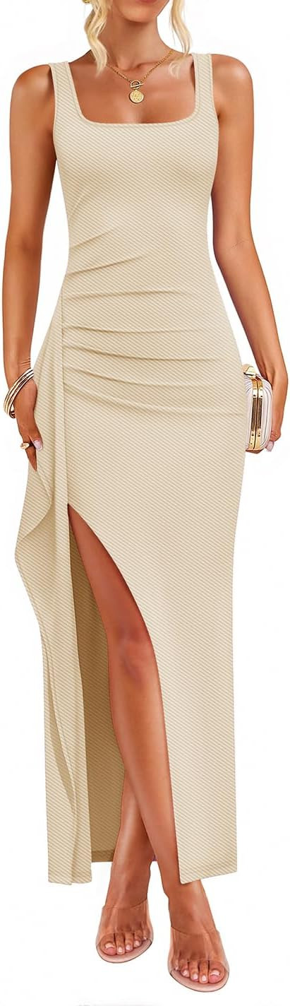 ZESICA Women's Sleeveless Formal Maxi Dresses 2026 Summer Ribbed Square Neck High Split Party Bod... | Amazon (US)