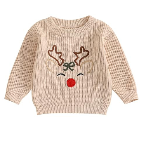 Toddler Boy Girl Christmas Sweater Reindeer Embroidery Long Sleeve Knit Sweater Pullover Tops Fal... | Amazon (US)