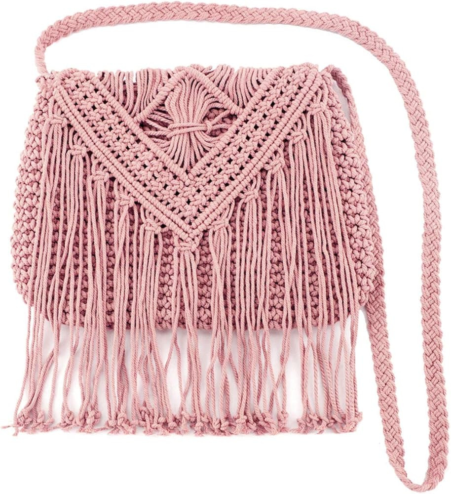 Van Caro Handwoven Cotton Straw Shoulder Bag Crochet Tassel Beach Bohemian Purse for Women | Amazon (US)