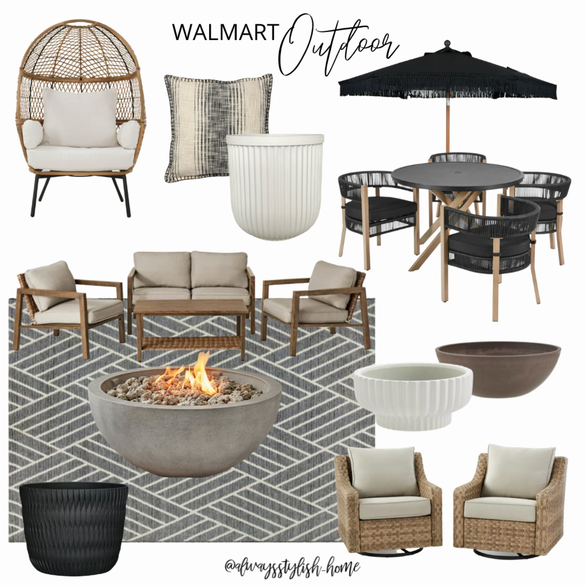 Outdoor living, patio furniture, outdoor dining, living outdoor, rug, lounge set, egg chair, rocking chairs, firepit, planter, black umbrella, outdoor pillows, conversation set, backyard



#LTKSeasonal #LTKhome