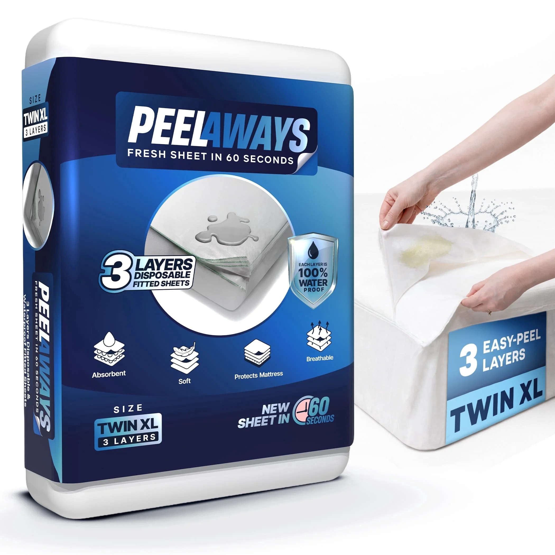 Peelaways Disposable Waterproof Fitted Sheets – 5-Layer Peel-Away Bed Sheets for Incontinence, ... | Walmart (US)
