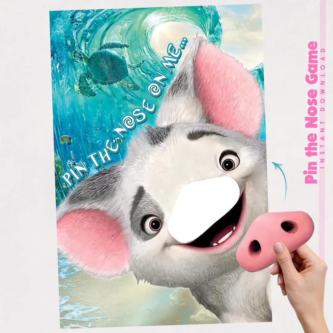 Pin the Nose on Pua Moana Game, Printable Birthday Party Poster, Moana Party Activity for Kids | ... | Etsy (US)