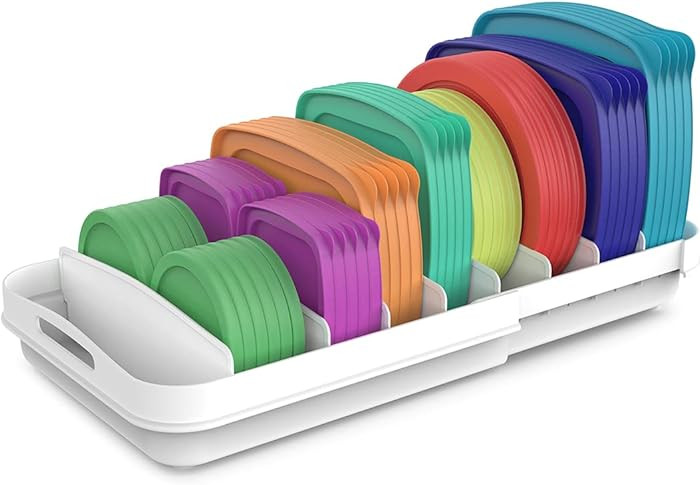 EVERIE Extendable Food Container Lid Organizer for 12'' Deep Cabinets, Adjustable Length 13.4" - ... | Amazon (US)