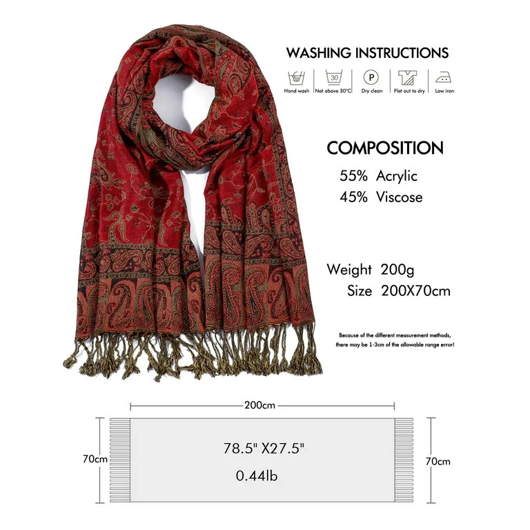 Pashmina Scarf Rave Women Scarves Luxury Paisley Shawl with Fringe Reversible Large Blanket Wrap ... | Walmart (US)