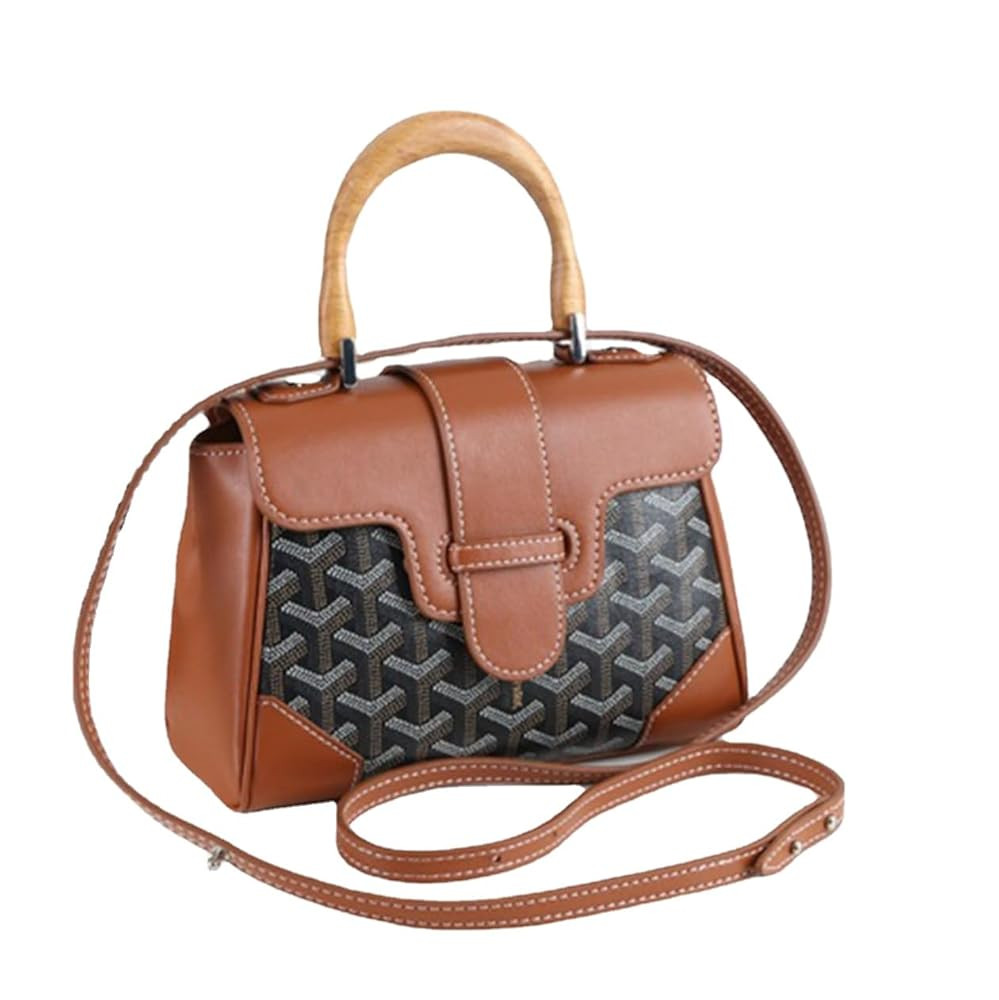 HIONRE Genuine Cowhide Leather Tote Bag For Women Crossbody Bags Satchel Wood Top-Handle Bag Gift... | Amazon (US)