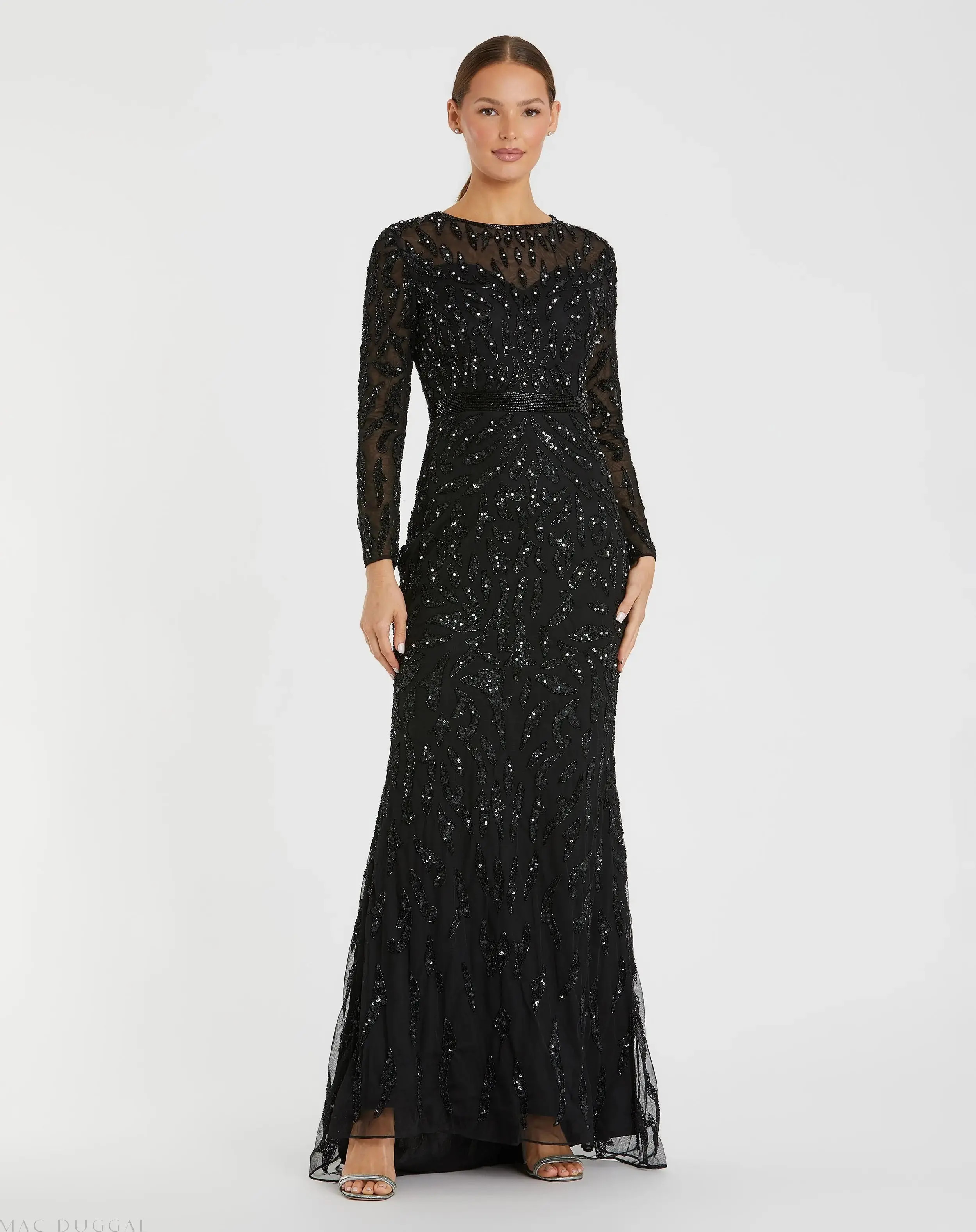Black Long Sleeve Beaded Evening Gown | Mac Duggal | Mac Duggal