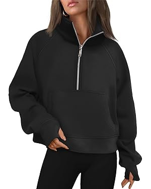 AUTOMET Womens Sweatshirts Half Zip Cropped Pullover Fleece Quarter Zipper Hoodies 2025 Fall Fash... | Amazon (US)