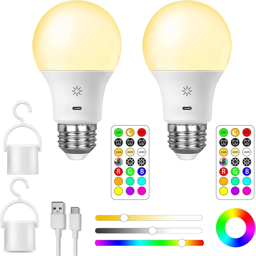 USB Rechargeable Light Bulb With Remote Control, Smart RGB Color Changing Bulb, 9+3 Color Tempera... | Amazon (US)