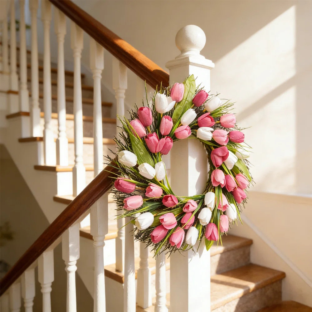 45cm/17.72in Artificial Imitation Silk Tulip Rattan Decorative Wreath for Valentine's Day, Mother... | Wayfair North America