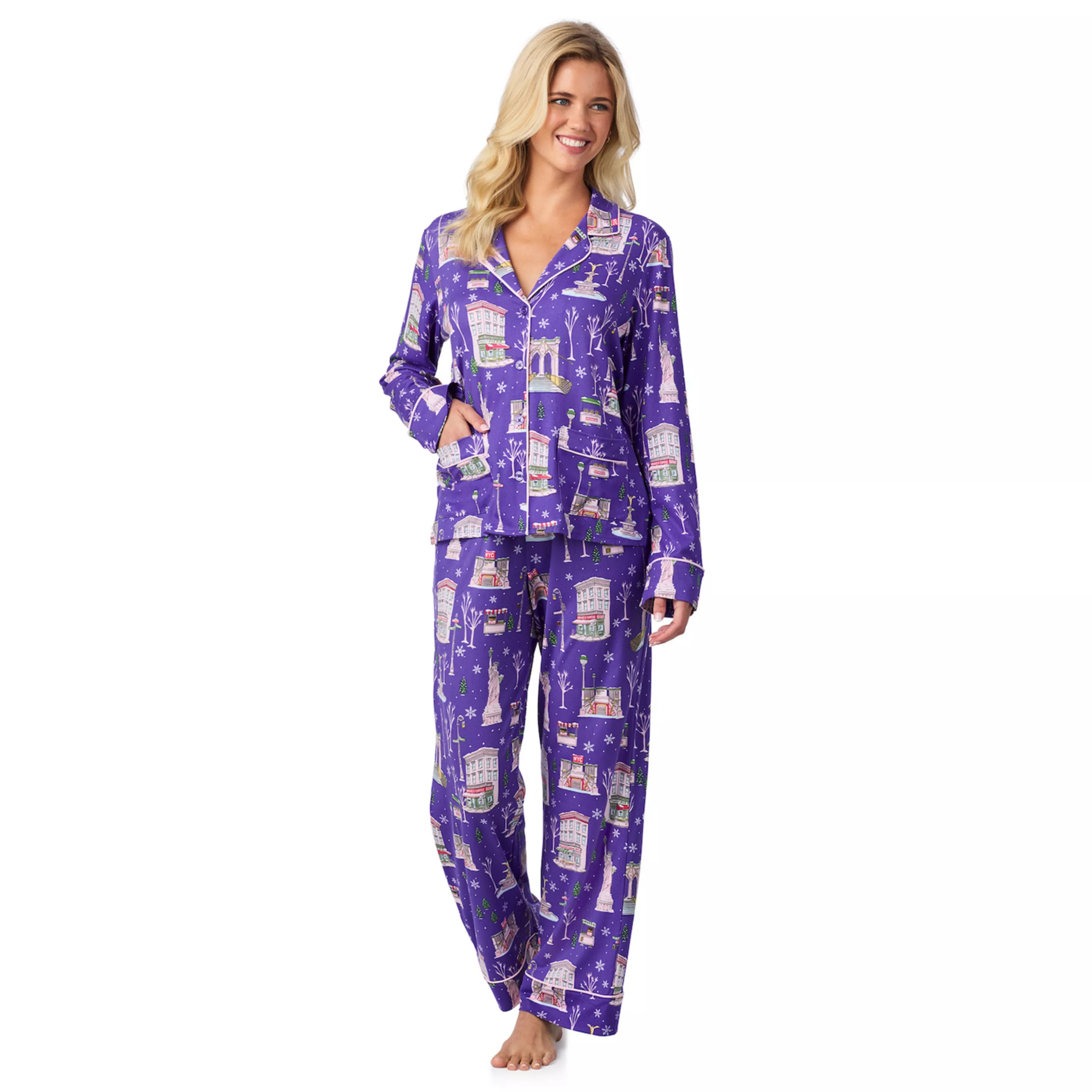 Women's Beauty Sleep Social 2-pc. Cozy Long Sleeve Notch Collar Pajama Top & Pajama Bottoms Set | Kohl's
