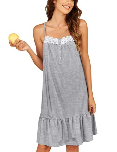 Ekouaer Cotton Nightgowns for Women Sleeveless Night Gown Lace Sleep Dress Button Night Shirt Victorian Nightdress Light Grey Medium | Amazon (US)