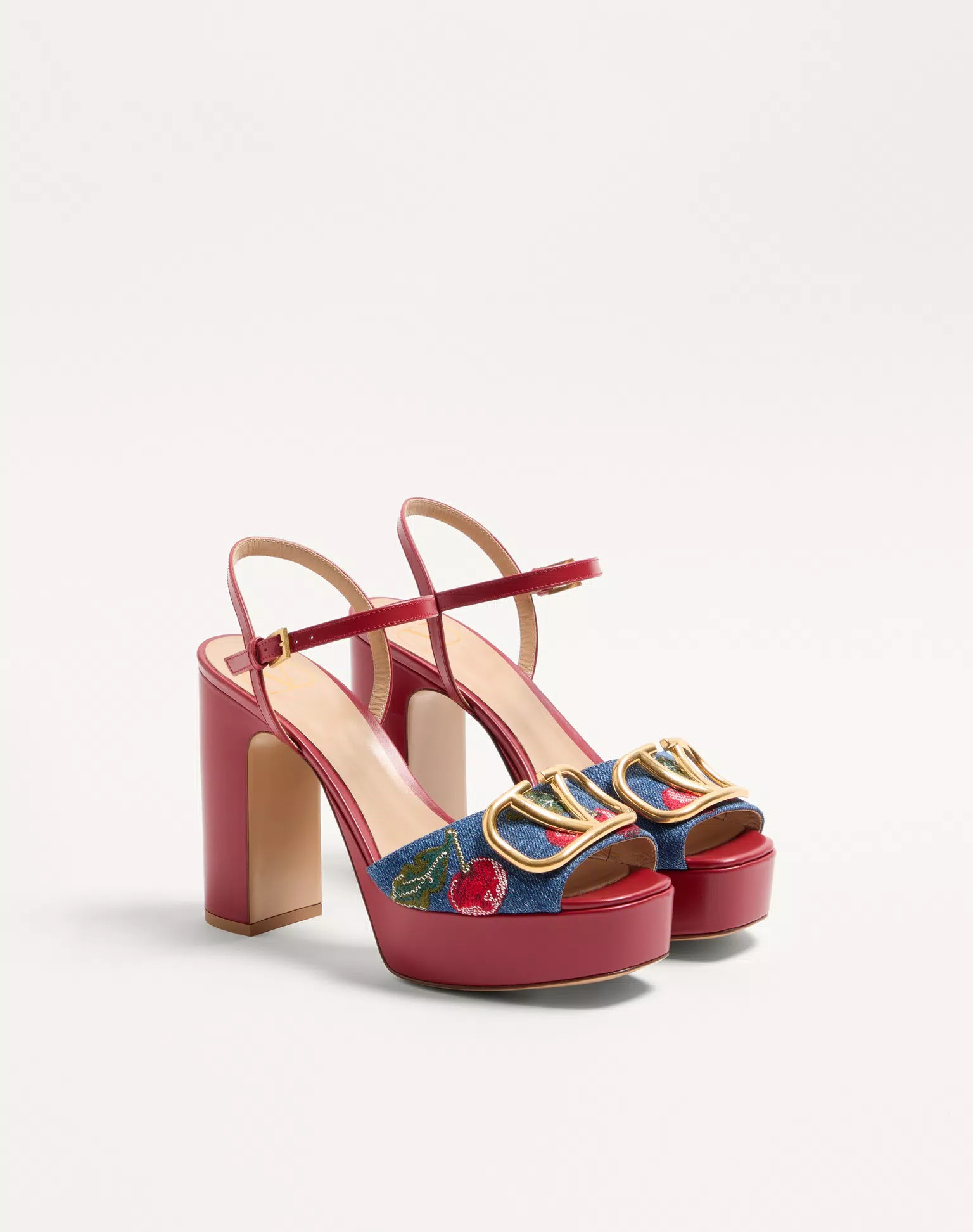 VLogo Signature Platform Denim Sandal With Cherryfic Embroidery 115Mm | Valentino