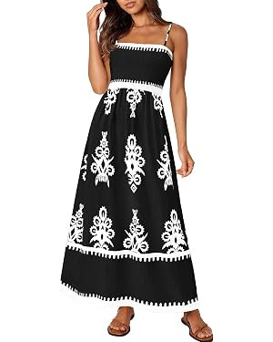 PRETTYGARDEN Summer Dress for Women 2026 Floral Sundress Spaghetti Strap Flowy Beach Vacation Boh... | Amazon (US)