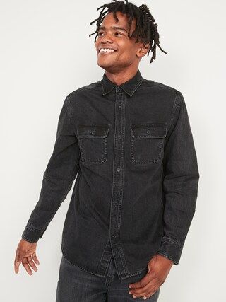 Regular-Fit Long-Sleeve Black Jean Workwear Shirt for Men | Old Navy (US)
