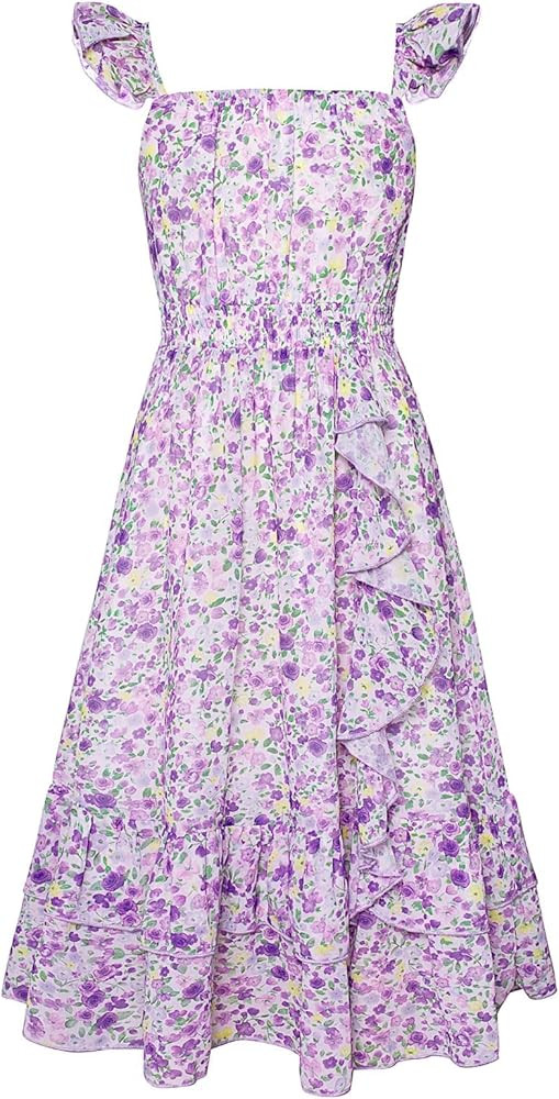 GRACE KARIN Girls Flutter Sleeve Smocked Floral Dresses, Kids Easter Spring Summer Dress, Teen Ha... | Amazon (US)