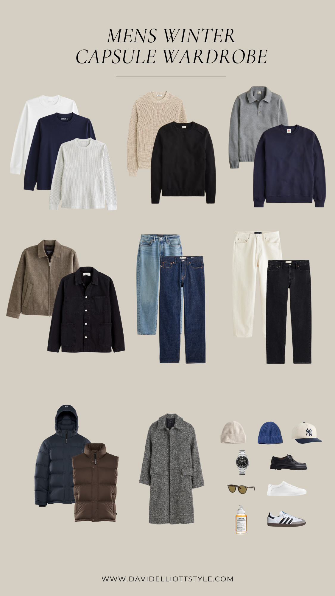 Men's winter capsule wardrobe with versatile pieces that combines for dozens of effortless casual winter outfits. Perfect for date night to christmas lights and everything in between!  

 #LTKMens