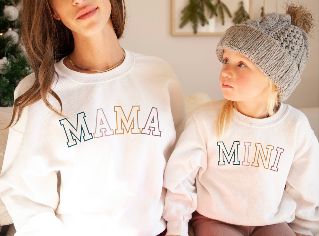 Mommy And Me Sweatshirts, Retro Mama & Mini Outfits, New Mom To Be, Custom Matching Mom Shirts, K... | Etsy (US)