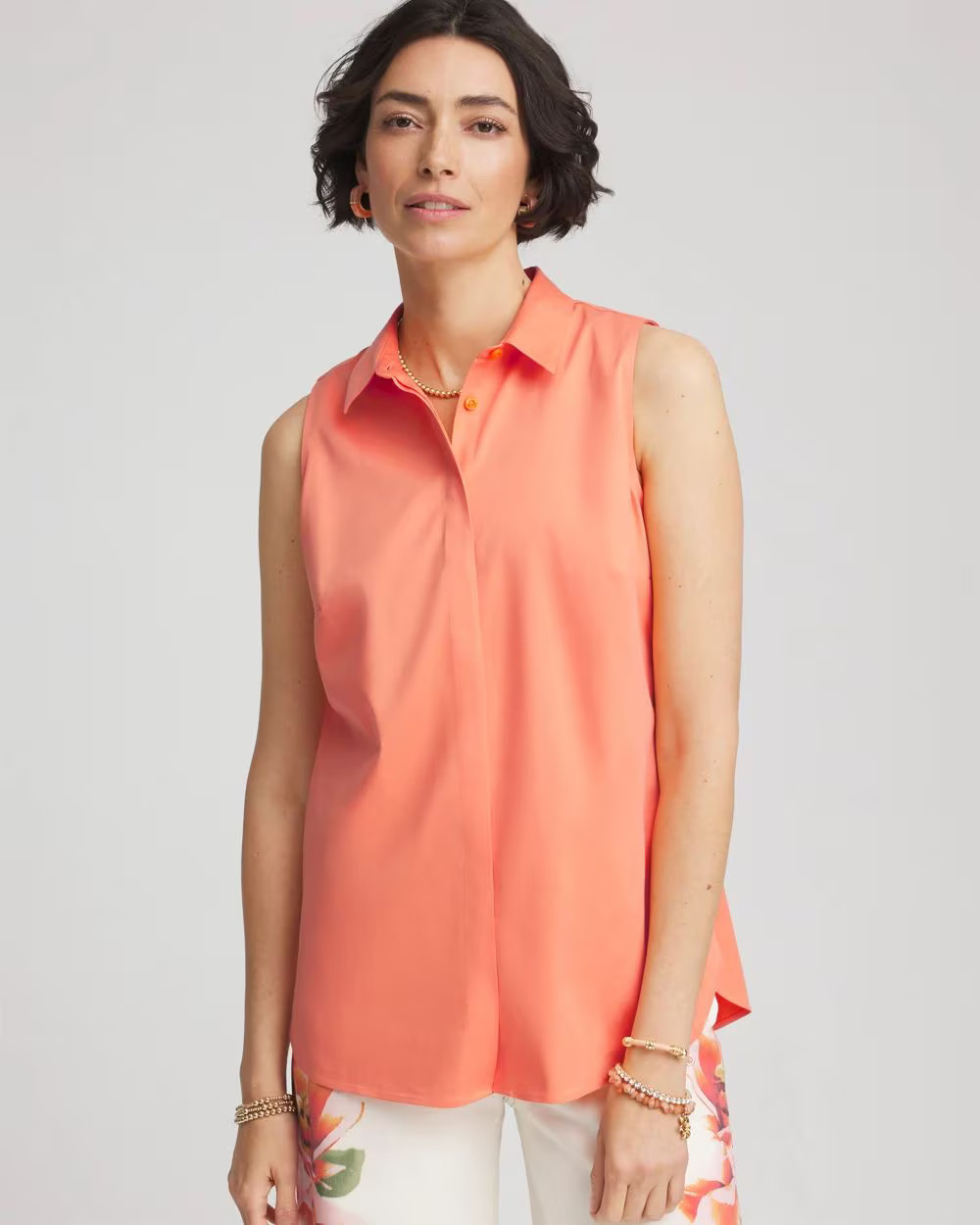No Iron™ Sleeveless Sateen-Stretch Shirt | Chico's