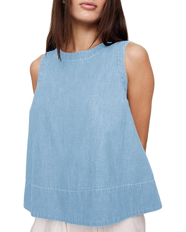 Xiaoxuemeng Womens Denim Top Y2K Sleeveless Jean Tank Tops for Women Crewneck Loose Fit Denim Tan... | Amazon (US)