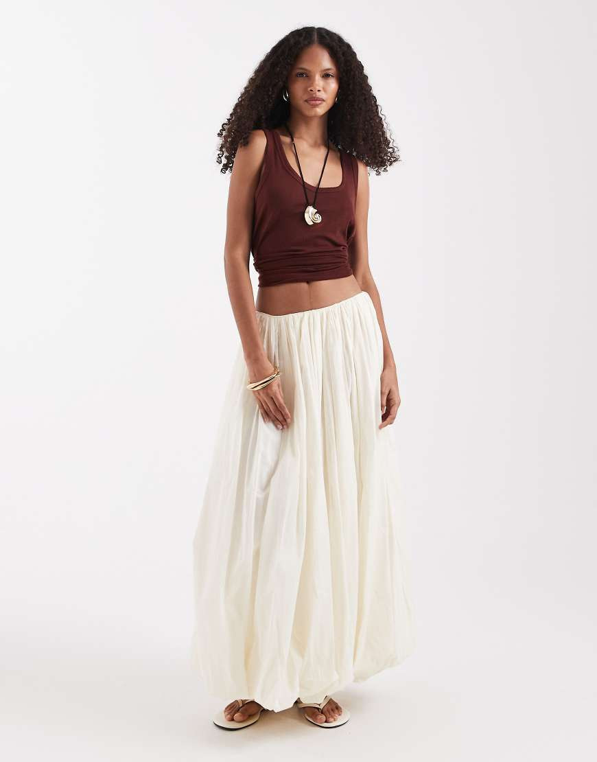 ASOS DESIGN maxi skirt with bubble hem in stone-Brown | ASOS (Global)