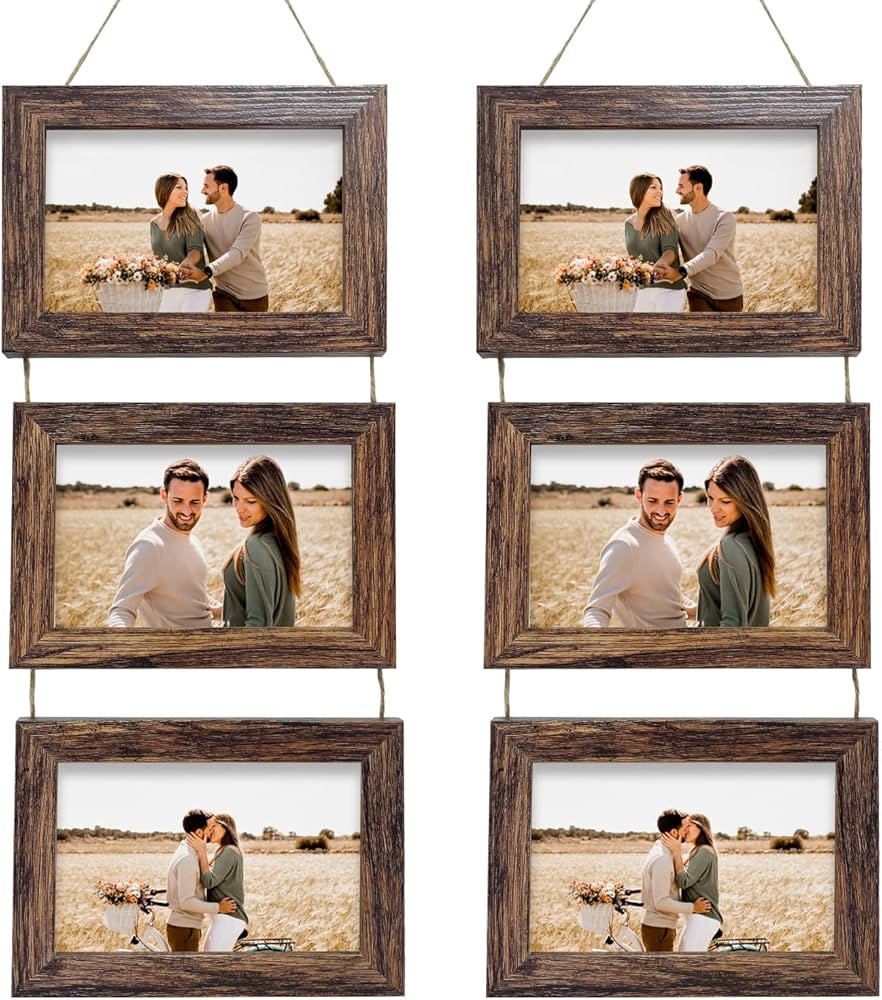 4x6 Wall Hanging Picture Frames Collage with 3 Opening Rustic Brown Frames 2 Pack | Amazon (US)